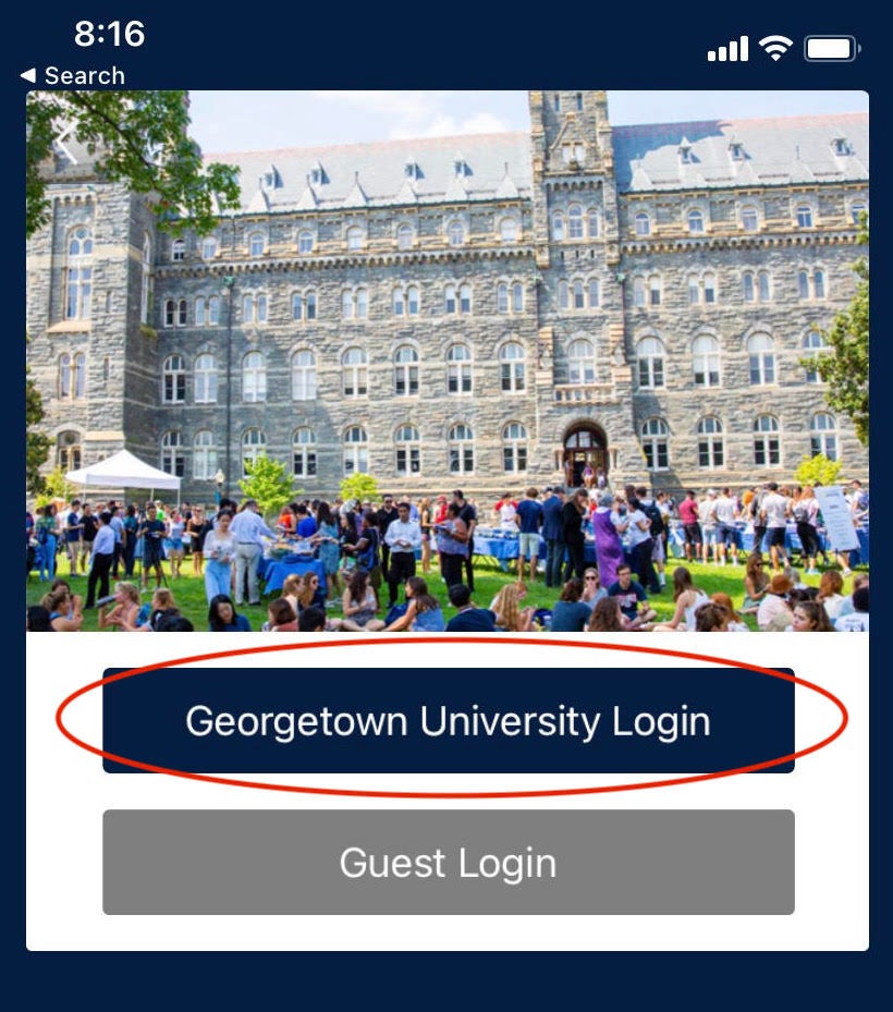 A screenshot of the Georgetown University login screen.